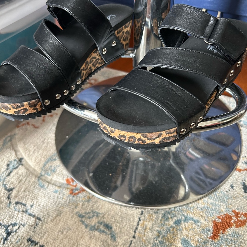 Corkys Black Leopard Print Sandals
